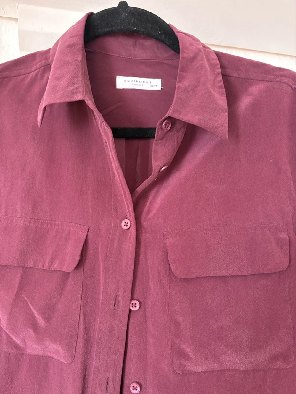 Equipment women’s eggplant/plum silk Long-Sleeve Button Shirt